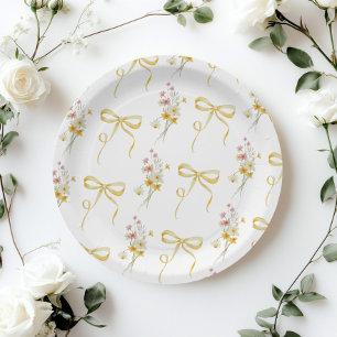 Assiettes En Carton Baby shower Fleurs sauvages d'été Ruban jaune