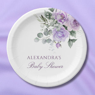Assiettes En Carton Baby shower floral à l'aquarelle de lavande