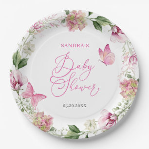 Assiettes En Carton Baby shower floral à papillon aquarelle