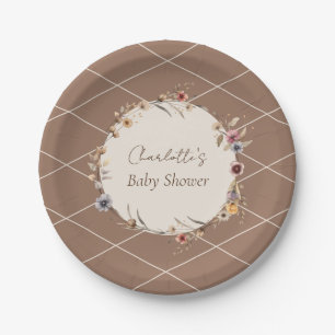 Assiettes En Carton Baby Shower Floral Aquarelle Beige