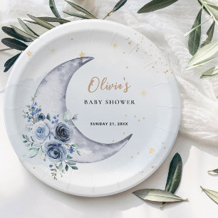 Assiettes En Carton Baby Shower Floral Au-Dessus De La Lune