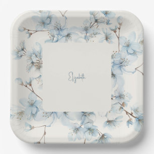 Assiettes En Carton Baby shower Floral bleu personnalisé