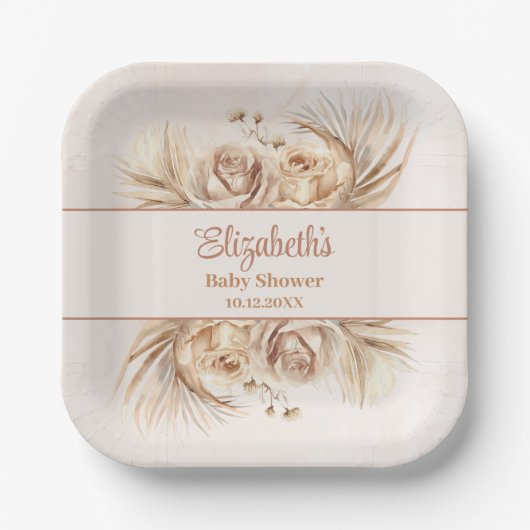 Assiettes En Carton Baby shower Floral Boho Blush (Recto)