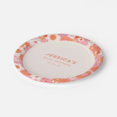 Assiettes En Carton Baby shower Floral Boho rose orange rétro (Angle)