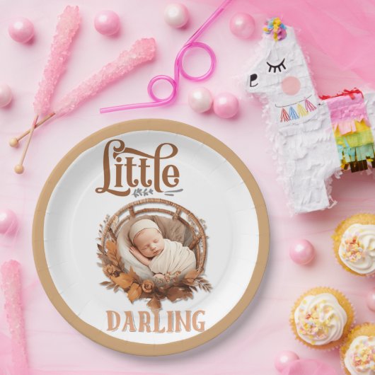 Assiettes En Carton Baby shower Floral Boho rustique (Fête)