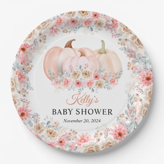 Assiettes En Carton Baby shower Floral Citrouille doux (Devant)