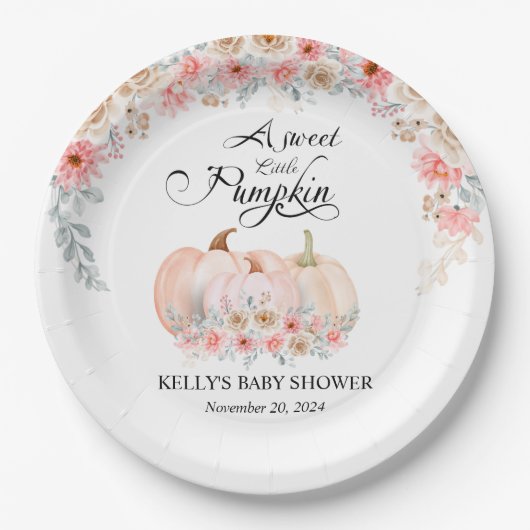Assiettes En Carton Baby shower Floral Citrouille doux (Devant)