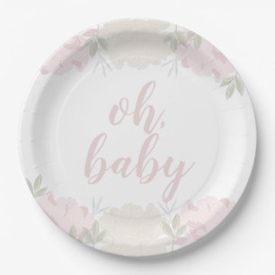 Assiettes En Carton Baby shower floral de bébé de pivoines de rose e