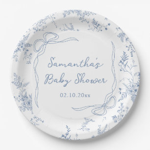 Assiettes En Carton Baby shower Floral de Bow Bleu