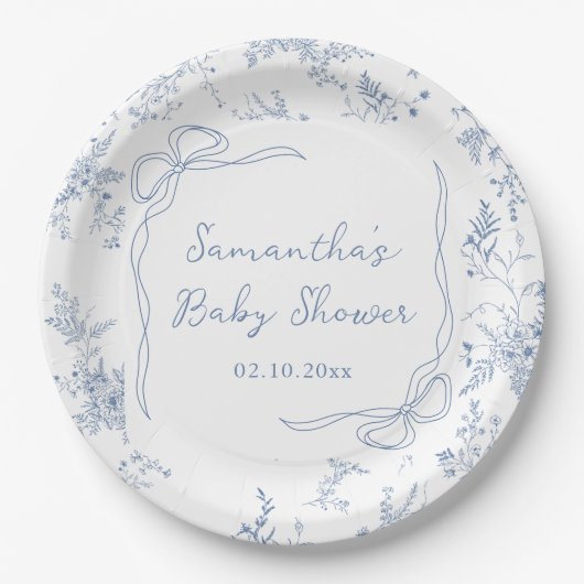 Assiettes En Carton Baby shower Floral de Bow Bleu (Devant)