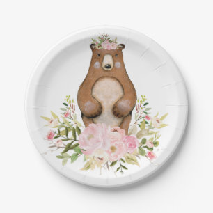 Assiettes En Carton Baby shower floral de fille de forêt de rose