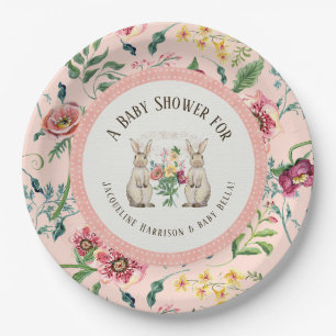 Assiettes En Carton Baby shower floral de fille de lapins de conte de