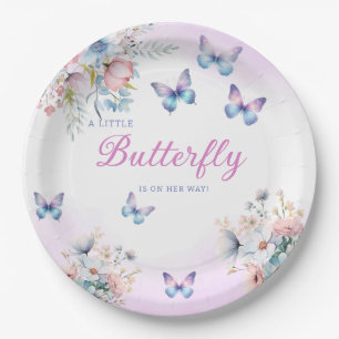 Assiettes En Carton Baby shower floral de papillon d'aquarelle moderne