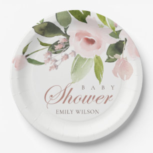 ASSIETTES EN CARTON BABY SHOWER FLORAL DE ROSE ROSE BLANCHE SOUPLE ET 