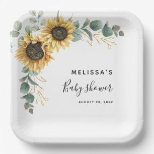 Assiettes En Carton Baby shower floral d'Eucalyptus de tournesol