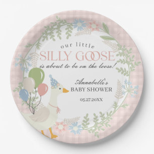 Assiettes En Carton Baby shower Floral En vichy d'oie soie rose