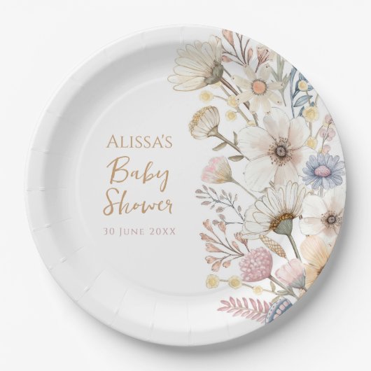 Assiettes En Carton Baby shower Floral fleur sauvage Boho (Devant)