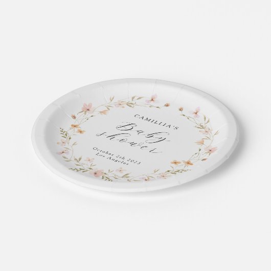 Assiettes En Carton Baby shower Floral fleur sauvage Boho (Angle)