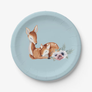 Assiettes En Carton Baby Shower Floral Forestier Cerf Vintage Rustique