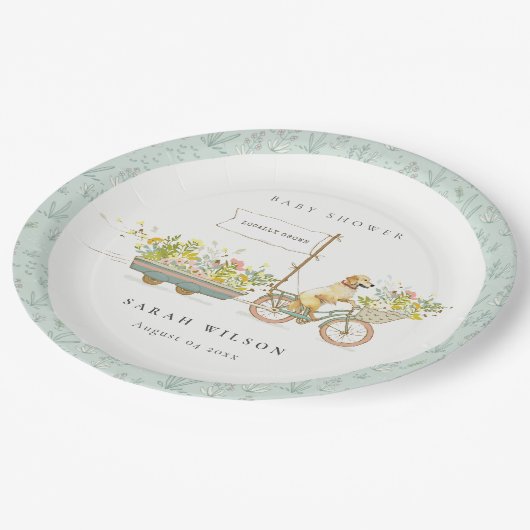 Assiettes En Carton Baby shower Floral Golden Retriever cultivé locale (Angle)