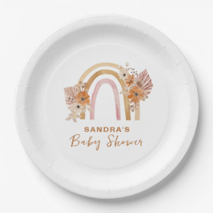 Assiettes En Carton Baby shower floral neutre en terre cuite Boho arc-