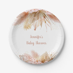 Assiettes En Carton Baby shower floral Pampas Grass Pink Gold