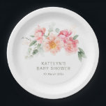 Assiettes En Carton baby shower floral rose aquarelle<br><div class="desc">bébé en fleur thème baby shower avec pivoines d'aquarelle rose. Le texte et d'autres fonctionnalités peuvent être personnalisés.</div>