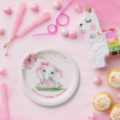 Assiettes En Carton Baby shower Floral rose Eléphant mignon (Fête)