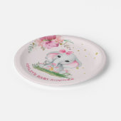 Assiettes En Carton Baby shower Floral rose Eléphant mignon (Angle)