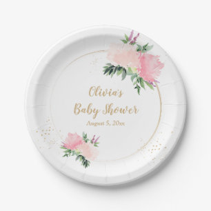 Assiettes En Carton Baby shower Floral rose or