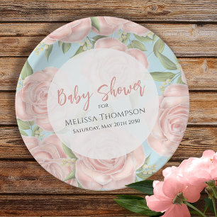 Assiettes En Carton Baby shower floral rose personnalisé