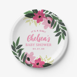 Assiettes En Carton Baby shower Floral tropical personnalisé