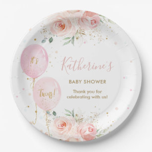 Assiettes En Carton Baby shower Floral Twins Chic Pink