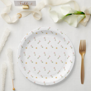 Assiettes En Carton Baby Shower Floral Vintage Rose et Jaune