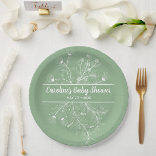 Assiettes En Carton Baby Shower Floral Vintage Vert Menthe