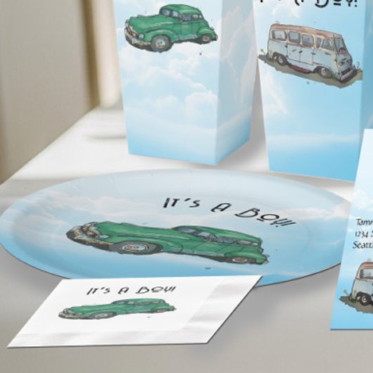 Assiettes En Carton Baby shower for a boy, van