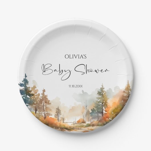 Assiettes En Carton Baby shower forestier d'automne rustique (Devant)