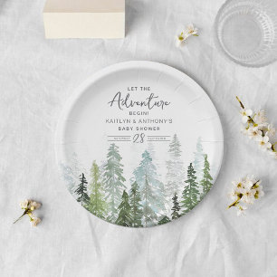 Assiettes En Carton Baby shower forestier de pins d'aquarelle