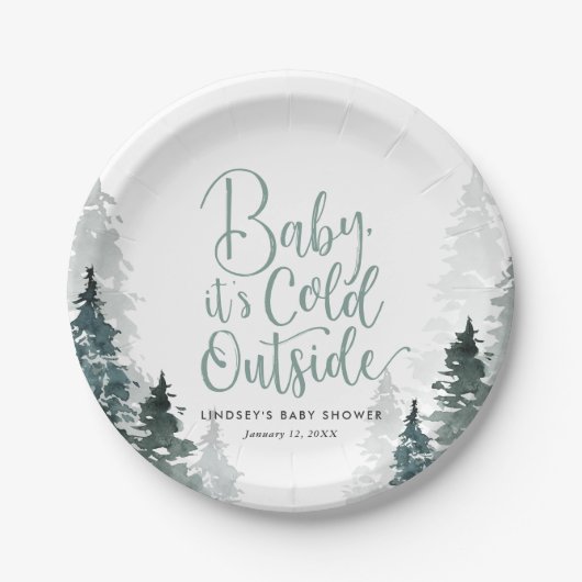 Assiettes En Carton Baby shower forestier d'hiver (Devant)