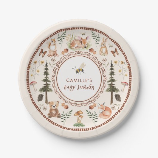 Assiettes En Carton Baby shower forestier rustique (Devant)