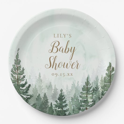 Assiettes En Carton Baby shower forestier rustique de pins (Devant)