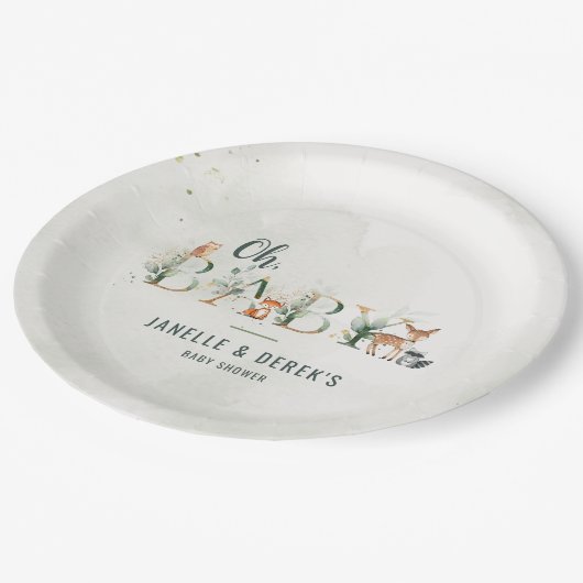 Assiettes En Carton Baby shower forestier verdoyant (Angle)