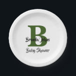 Assiettes En Carton Baby shower Forêt Vert Monogramme Jungle Thème<br><div class="desc">Conçu avec des modèles texte pour l'initiale monogrammée et le nom que vous pouvez customiser! Idéal pour une fête de baby shower mais vous pouvez modifier le texte pour convenir à un autre événement aussi!</div>