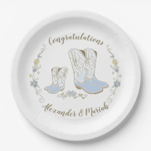 Assiettes En Carton Baby shower français de Bulldog Frenchie Blue