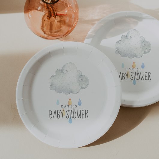 Assiettes En Carton Baby shower Garçon à nuage de pluie