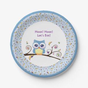 Assiettes En Carton Baby Shower Garçon Blue Owl Célestes Gribouillis