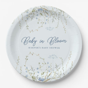 Assiettes En Carton Baby shower garçon chic Blue Sky Fleurs sauvages