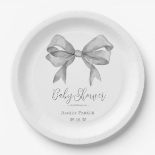 Assiettes En Carton Baby shower Garçon de Grey Bow