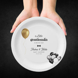 Assiettes En Carton Baby shower Garçon Retro Little Gentleman Balloons