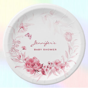 Assiettes En Carton Baby shower Garden Florals 7 in rose Floral